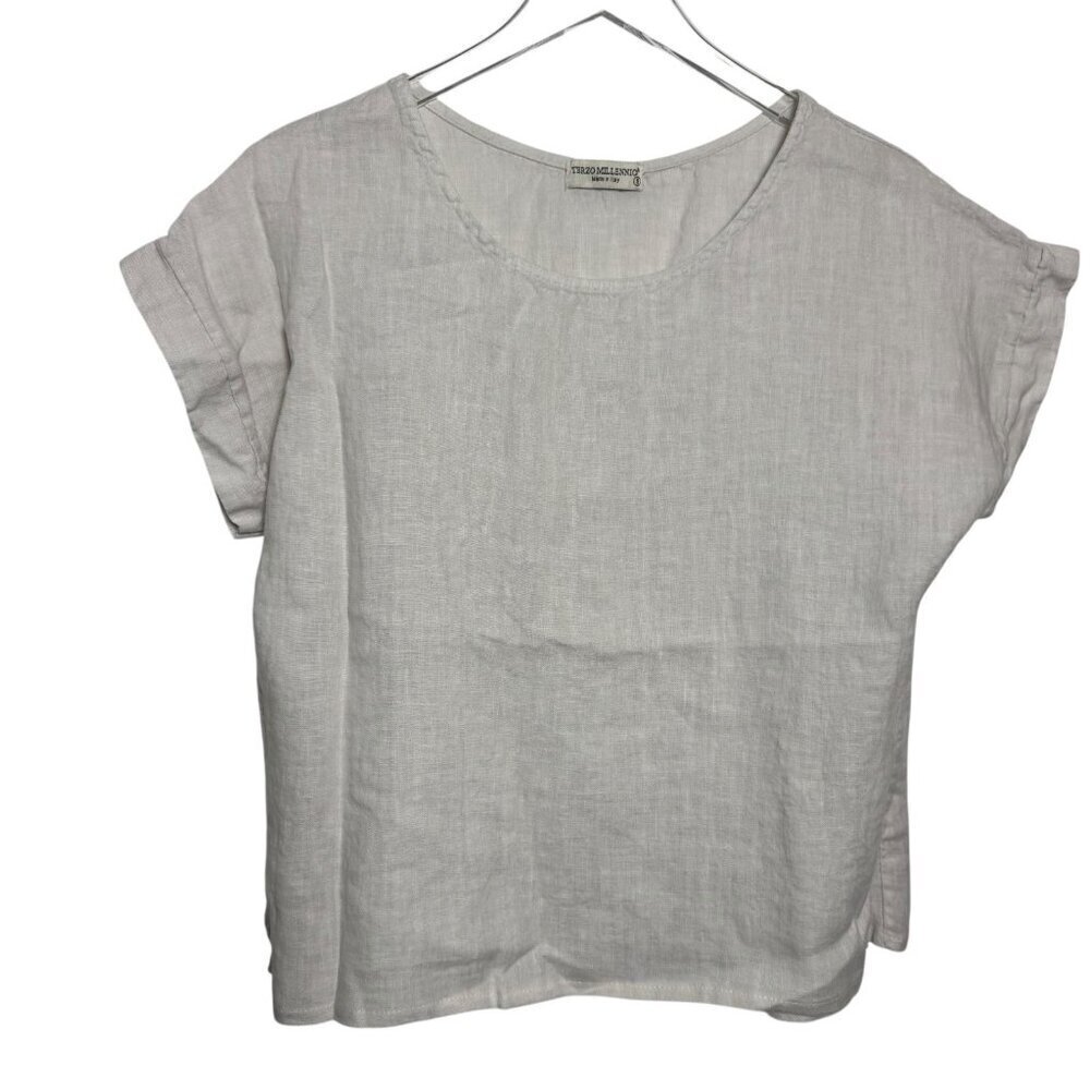 Terzo Millennio Made in Italy Size Small natural Linen Button Back Top Tunic